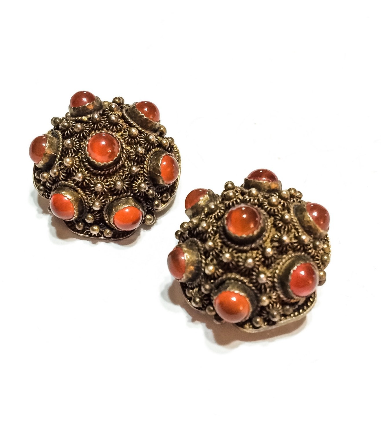 Chinese Earrings Sterling Silver & Carnelian Earrings Gold