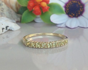 20% off- SALE!! Peridot Ring - Slim Ring - Prong Ring - Gold Ring - Dainty Ring - Light Green Ring - Half Eternity Ring - August Birthstone