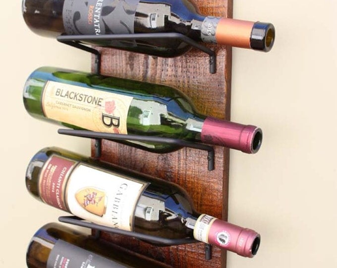 Rustic Wood Wine Rack, Wine Holder Wall-Mounted Wine Bottle Holder, Hanging Wall Rack, 6-Bottle Wine Rack