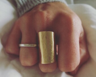 Gold Cuff Ring - Gold Ring - Brass Hammered Ring - Neaptide Designs