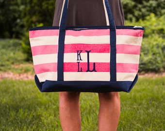 Monogrammed Boat Tote | Striped Canvas Tote | Monogrammed Beach Bag | Pool Bag | Nautical | Gifts for Her | Bridesmaid Gifts | KEY WEST TOTE