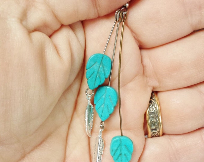 Long Turquoise Dangle Earrings ~ Free Spirited Gift For Her ~ Long Boho Turquoise Tribal Earrings Great Rodeo or Earth Festival Jewelry