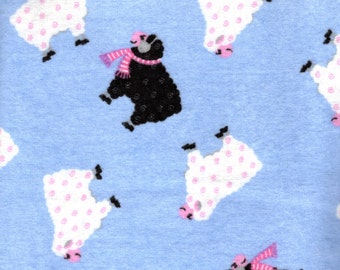 Flannel Fabric, Black Sheep Flannel, Little Lambs on Blue Flannel, Fabric By the yard, Fabric Destash
