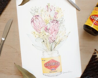 Vegemite Food Art, Iconic Australian Art, Aussie Souvenir, Native Botanicals Print, Kitchen Art Decor, Mother's Day Gift