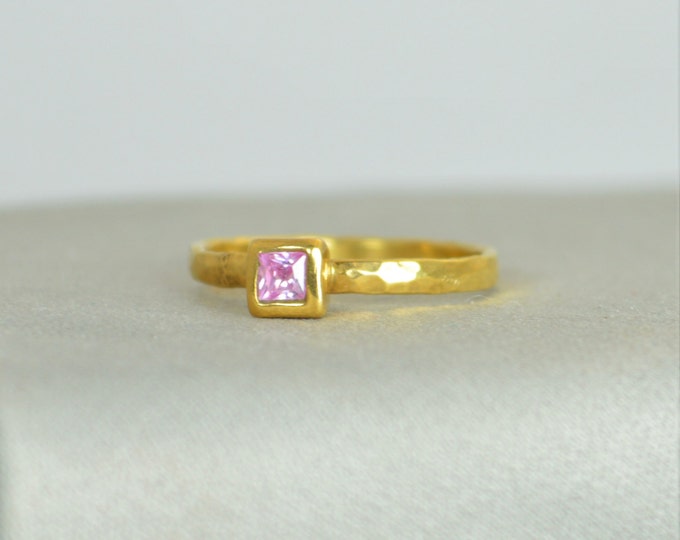 Square Pink Tourmaline Ring, Tourmaline Gold Ring, Octobers Birthstone Ring, Square Stone Mothers Ring, Square Stone Ring