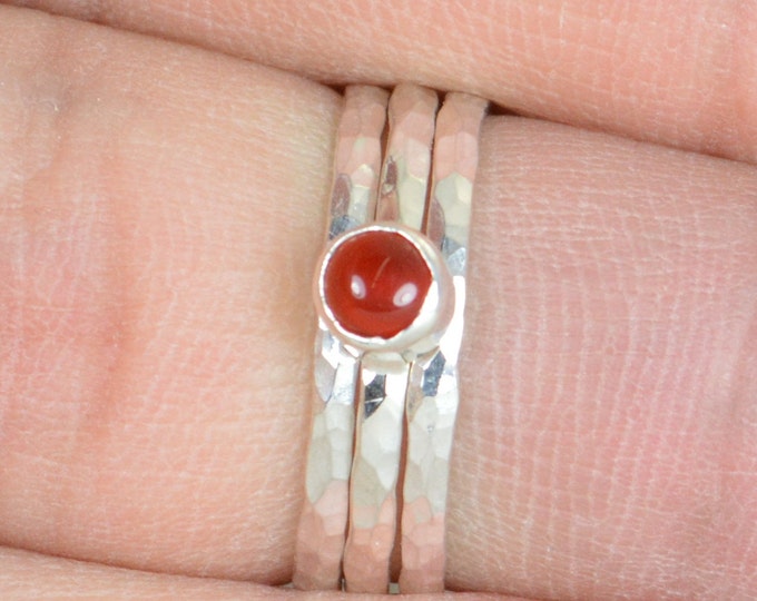 Small Silver Carnelian Ring, Sterling Silver Solitaire, Red Stone Ring, Silver Jewelry, Red Solitaire, Solitaire Ring, Silver Band