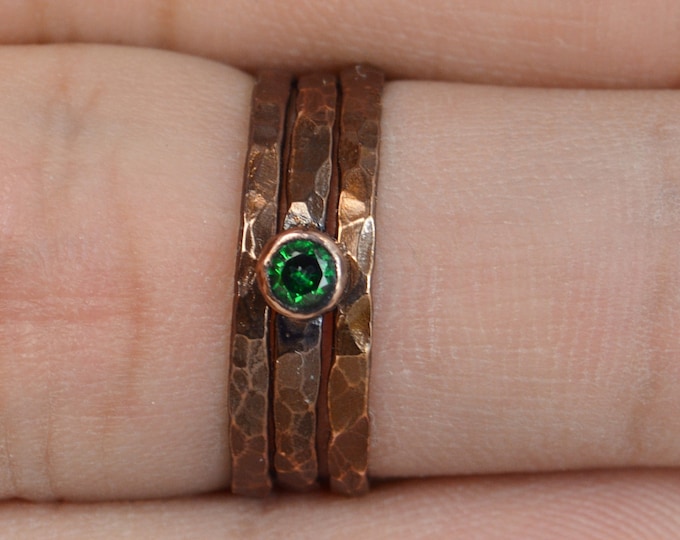 Bronze Copper Emerald Ring, Classic Size, Stackable Rings, Mother's Ring, May Birthstone, Copper Jewelry, Emerald Ring, Pure Copper, Band