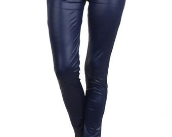 blue leather pants womens