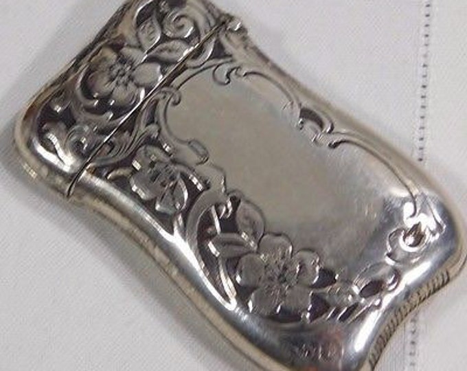 Storewide 25% Off SALE Antique Sterling Silver Scrolling Repousse Floral Vesta Match Safe With Engraved Strike Plate Featuring Blank Monogra