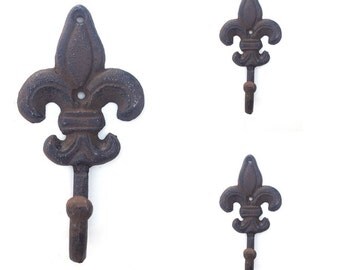 3 Fleur De Lis Wall Hooks Towel Hook Key Hook Victorian Home Decor Rustic Iron