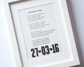 Framed song lyrics, with 3d date, framed wording, wedding vows, first dance lyrics, reading, poem, anniversary gift, wedding gift