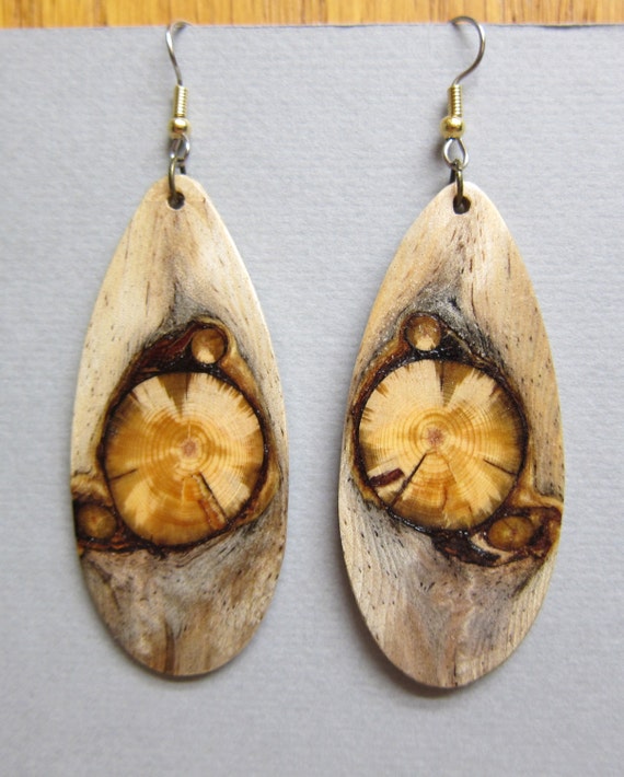 Gorgeous Glowing Pine, Exotic Wood Earrings long Large Handcrafted ExoticwoodJewelryAnd ecofriendly repurposed