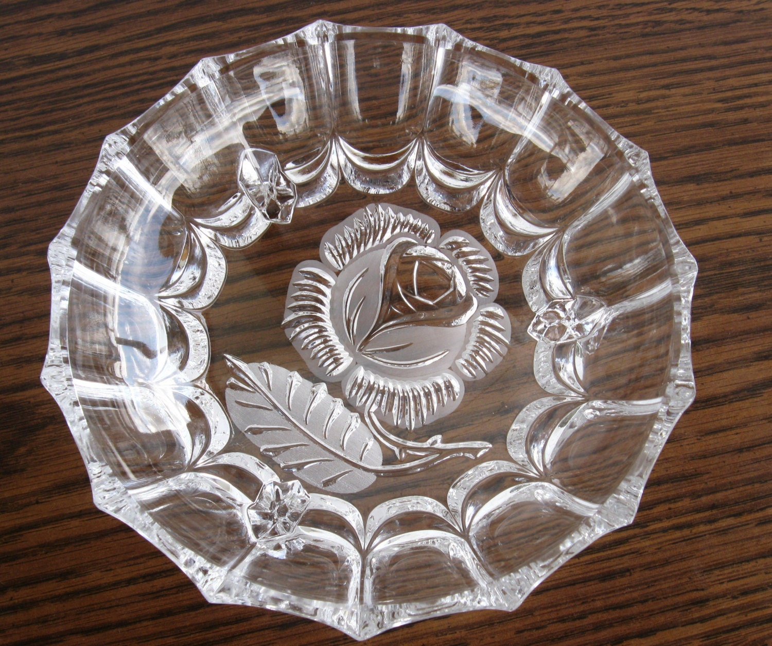 Vintage lead crystal footed candy dish rose candy dish