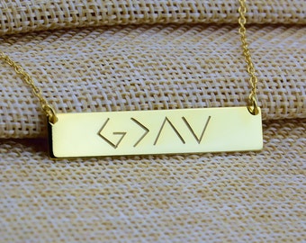 God Is Greater Than The Highs And Lows Necklace,Engraved Necklace,Custom Necklace,Men Gift,Bar Necklace,Horizontal Bar Necklace,God Necklace
