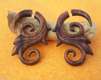 Antique Brown Natural Wooden Handmade African Tribal BIG Wood Fake Gauge Earring WER19