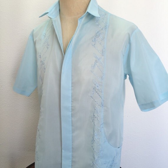 Light Blue Guayabera Shirt Vintage by RetroResaleSanDiego on Etsy