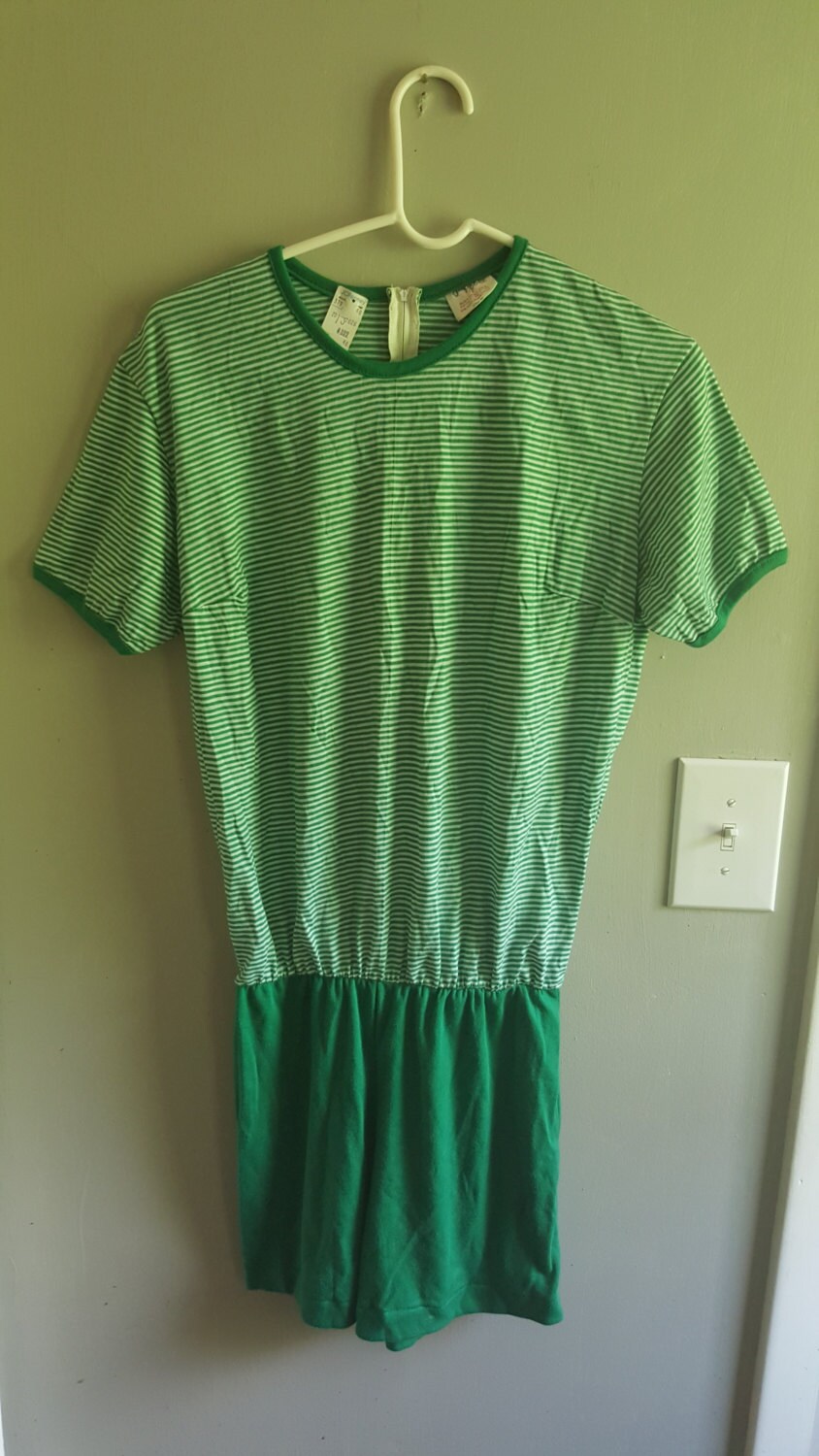 NOS Vintage green striped gym uniform suit romper