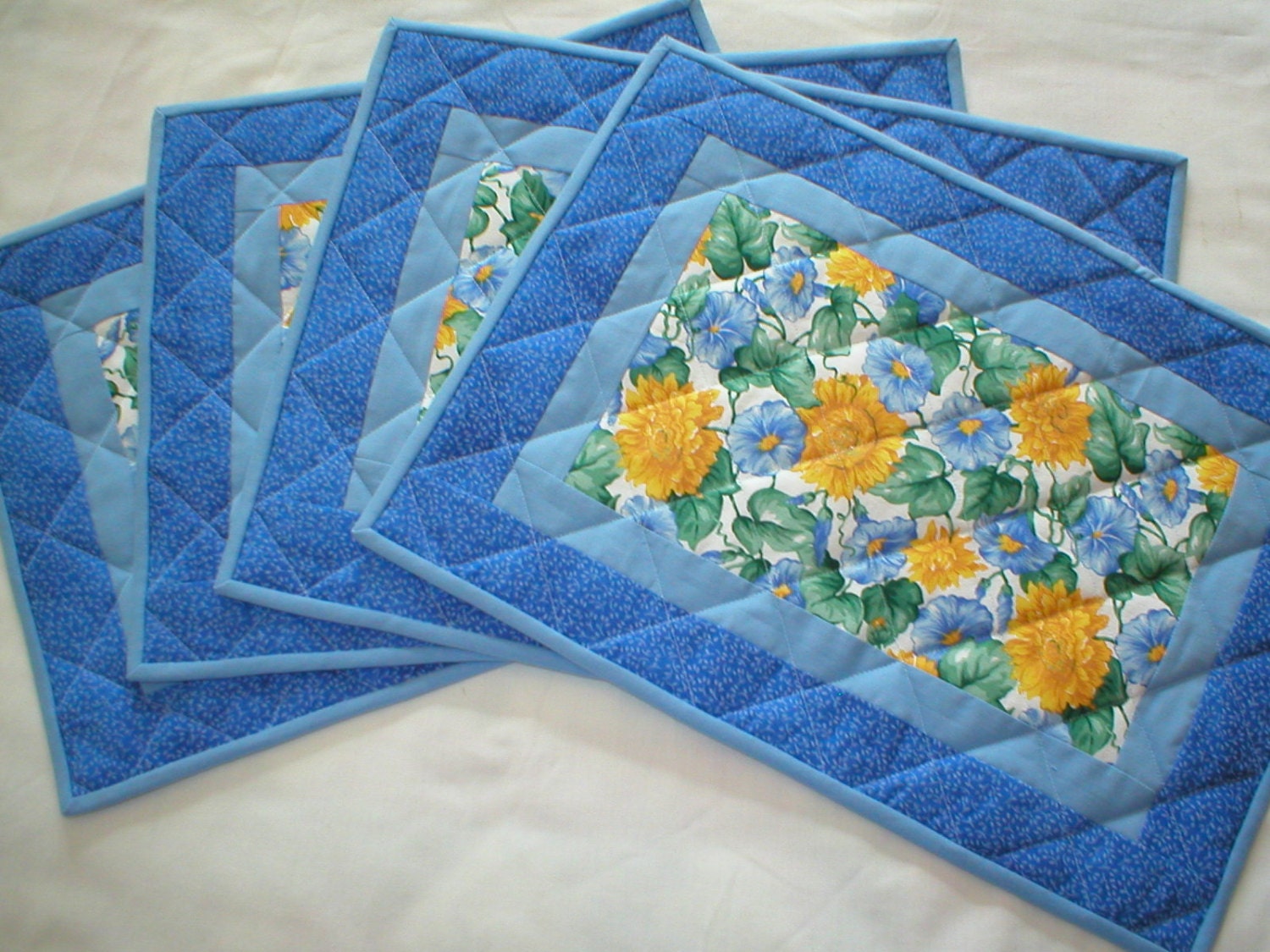 Quilted Placemats with Morning Glories and Sunflowers