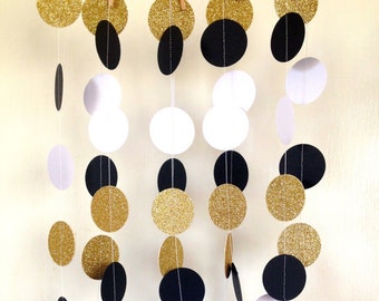 Great Gatsby Garland, 1920's Paper Garland, Black White Gold Bridal Garland, Great Gatby Party, Birthday Party Garland, Gold Garland