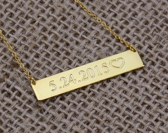 bar necklace horizontal gold date