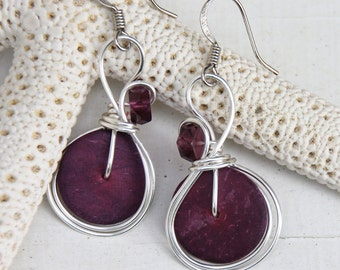 Plum Earrings, Plum Jewelry, Boho Chic Earrings, Purple Earrings, Wire Wrap Earrings, Boho Jewelry, Funky Earrings, Boho Earrings