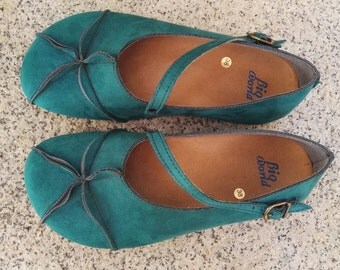 Sale 20% OFF, Vegan Leather Shoes, Flat Shoes, Ballerina Shoes, Slip Ons, green shoes, OPHIURE GREEN/blue suede