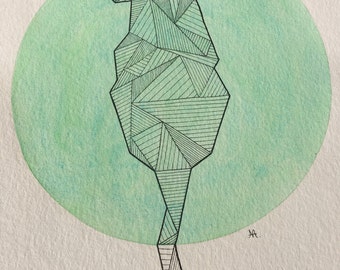 Cat, cat, watercolor, geometric watercolor and ink art