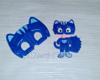Blue Cat Super Hero PJ Mask and Felt Non Paper Doll Set - pj Masks Mask - Pretend Play - Role Play - Dress Up Play - PJ Masks Costume - Felt