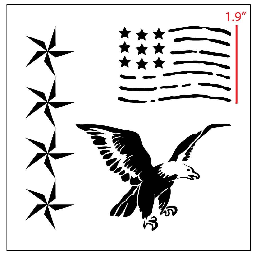 VET01 Reusable 7MIL Laser-Cut Stencil Patriotic symbols