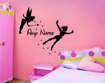 Tinkerbell Peterpan u0026 Personalised Name - Wall sticker - Childrens bedroom - Nursery - Vinyl Decal