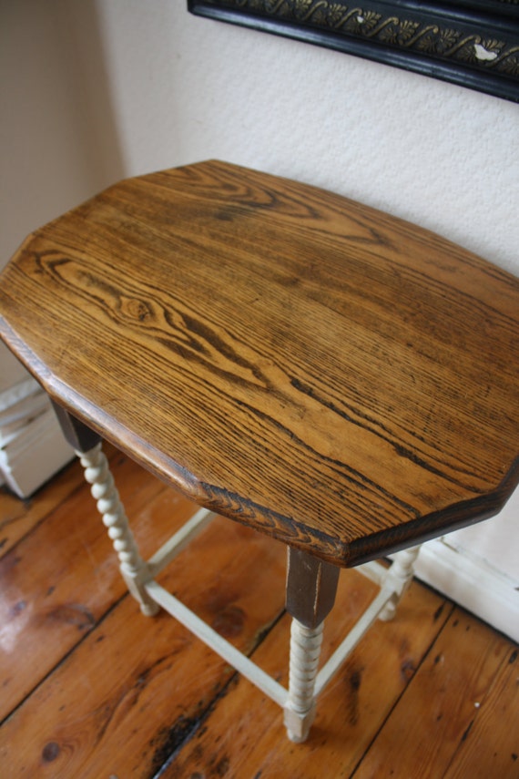 Upcycled Vintage Oak Side Table with Barleytwist Legs
