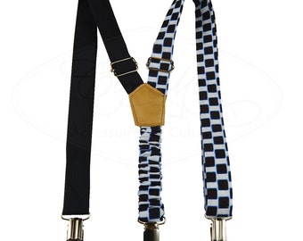 black and white suspenders, fabric suspenders,men's suspenders, wax print suspenders, skinny suspenders, groomsmen, women suspenders