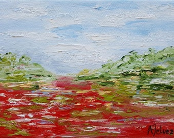 Poppy painting Small oil painting Poppy art Landscape painting Poppy flower painting Original landscape oil painting by Alina Jelvez 6x8"