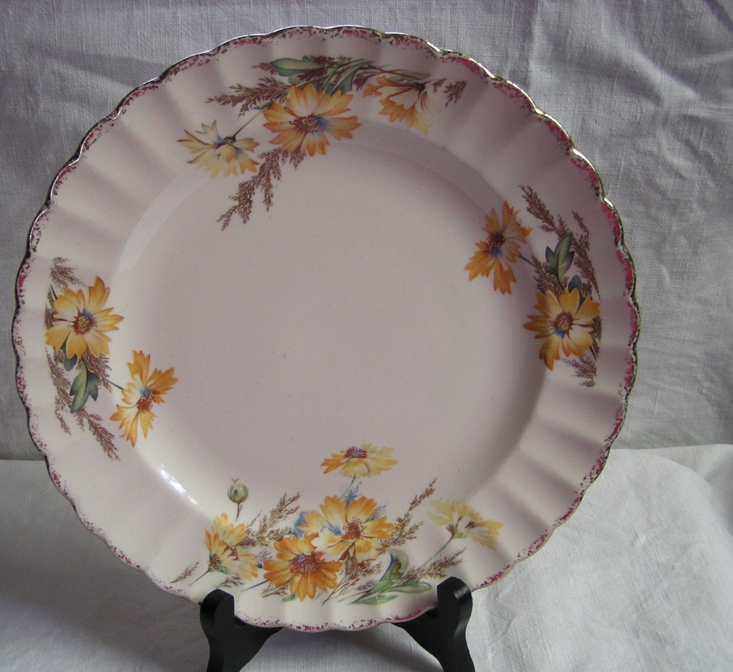 American Limoges Yellow Daisy Dinner Plate 1940s