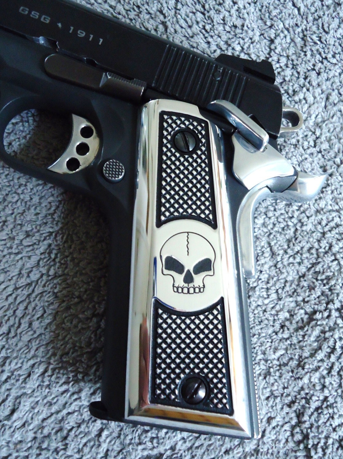 Skull 1911 Pistol Grips Cnc Machined Polished Aluminum Colt 6275