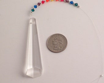 3" hanging crystal prism. Rainbow Swarovski crystals.