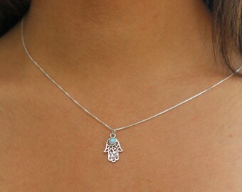 Hamsa necklace, Silver necklace, Hamsa opal necklacel, Silver hamsa necklace, Dainty necklace, Hand made, Celtic necklace, Opal necklace