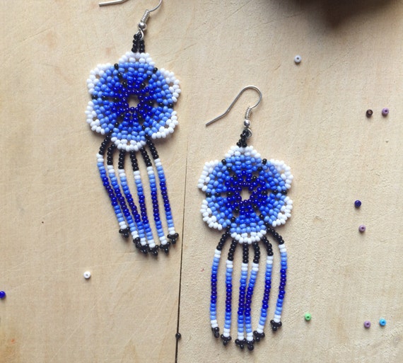 Mexican earrings handmade beaded by huichol ethnic