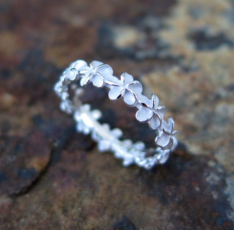 Hawaiian 5mm Sterling Silver Plumeria Lei Ring Design 27