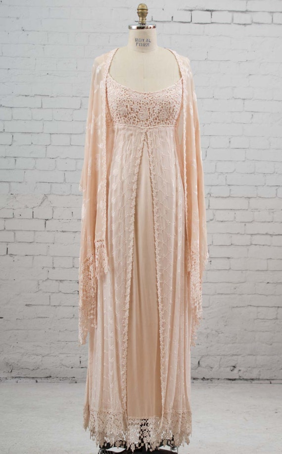 Blush evening gown  wedding  dress  boho  lace detail shawl 