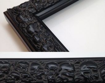 SKULL Picture Frame, Skull Black, 3x5, 4x6, 5x7, 8x10, 11x14, 16x20 Custom Sizes, Black Skull Frame, Black Skulls, All Wood Frame, Skull