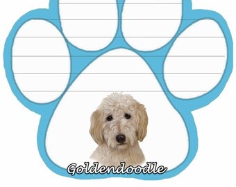 Goldendoodle Notepad With Unique Die Cut Paw Shaped Sticky Notes 50 Sheets Measuring 5 by 4.7