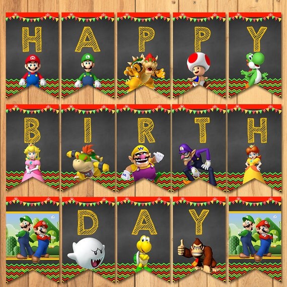 Super Mario Brothers Birthday Banner Chalkboard Super Mario