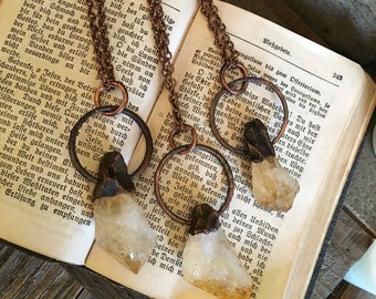 Raw Citrine Necklace Rough Crystal Necklace / Raw Crystal Necklace Large Citrine Pendant Healing Crystal Jewelry Copper Electroformed Druzy