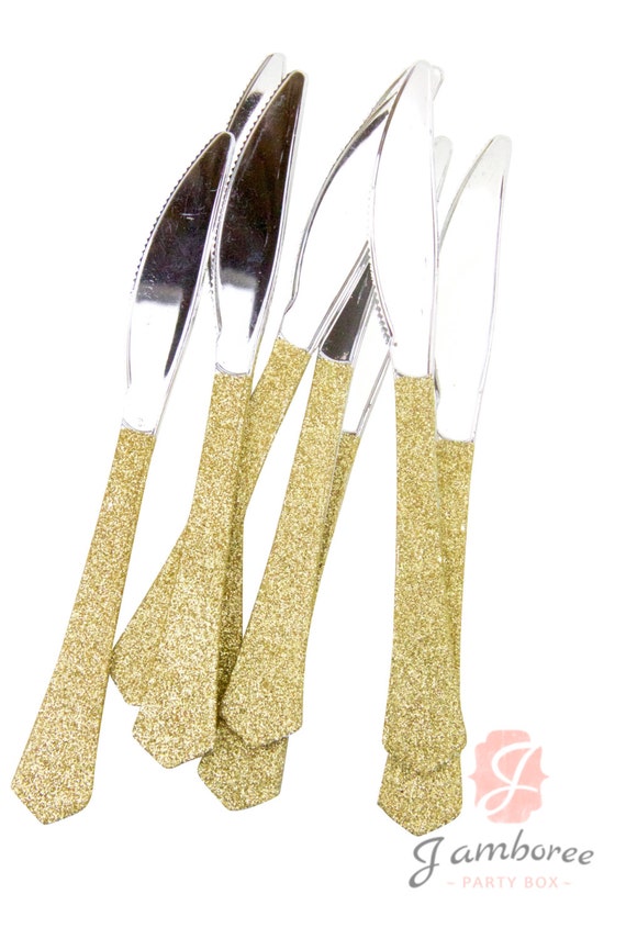 Gold Glitter Plastic Knife Gold Glitter Silverware Gold