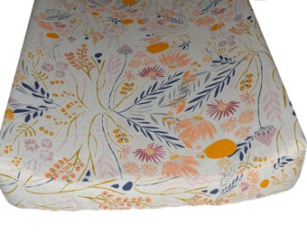 Peach Floral Changing Pad Cover, Floral Nursery Bedding, Art Gallery Changing Pad Cover, Wispy Daybreak Aura Collection