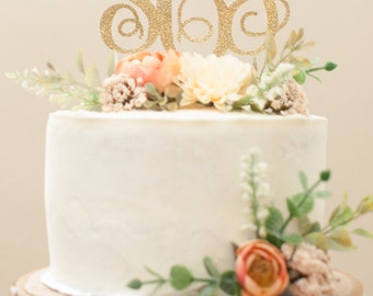 Monogram Glitter Cake Topper or Centerpiece Pick