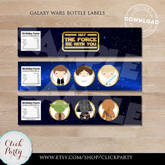 Galaxy Wars Water Bottle Label Star Wars Water Labels Bottle