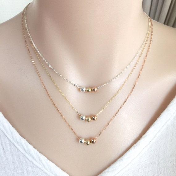 Rose Gold Bead Necklace Sterling Silver Bead Gold Fill Bead