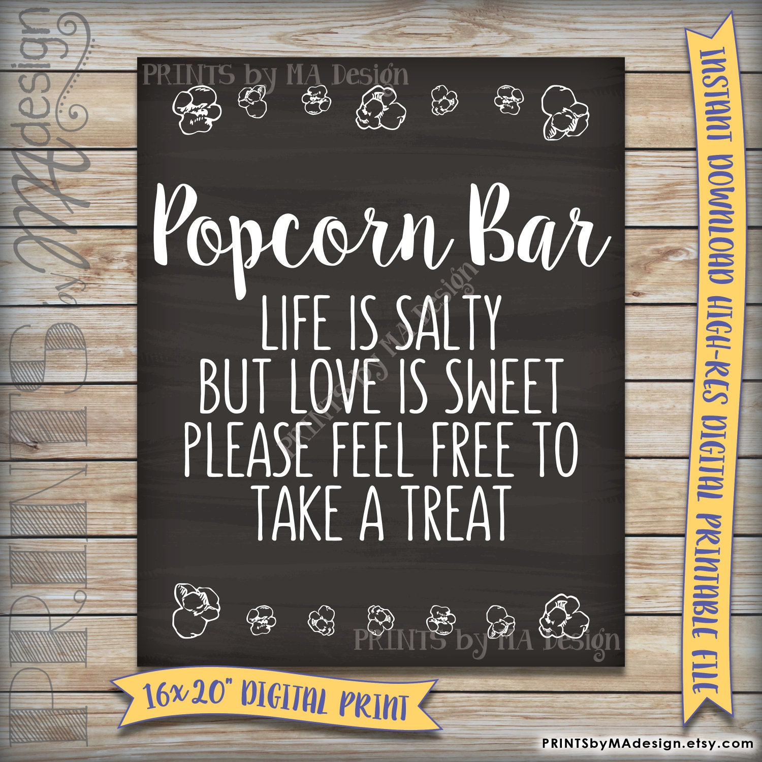 Popcorn Bar Sign, Wedding Reception Poster, Life Is Salty Love Is Sweet 